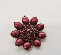 Monet Flower Brooch Burgundy Red Crystal Art Deco Couture rare Vintage 1.5 in
