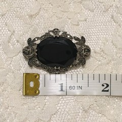 Vintage Sterling Silver Black Onyx Brooch Victorian Revival Romantic Germany