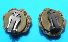 Vintage Gold Tone Crochet Thread w/ Pearl Rhinestone Beads Clip On Earrings 1″