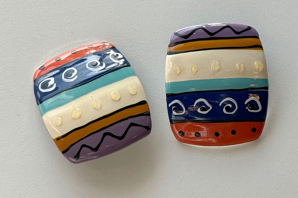Vintage Painted 1 5/8″ Rectangle Post Earrings Unsigned