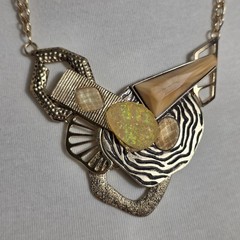Vintage Avant-Garde Statement Necklace Complex Arrangement Mixed Media Elements