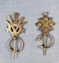 Lot 3 silver Berber Moroccan Fibula Kabyle brooch pins enamel corals