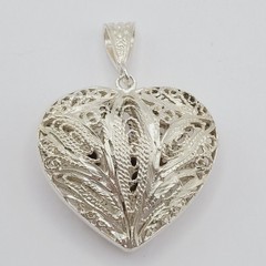 Heart Open Metal Southwestern Style Silver Plated Filigree Puffy Puffed Pendant