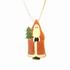 Father Christmas Necklace or Ornament Wooden Hand Painted Santa Vintage Mini