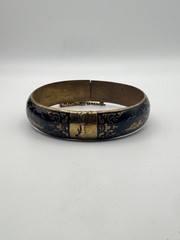 Vintage Siam Bracelet Sterling Silver Niello Enamel Bangle Longship Etched 7.25