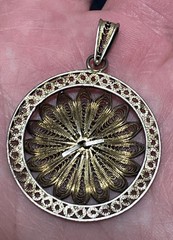 Antique Silver-Tone Sunflower Filigree Pendant
