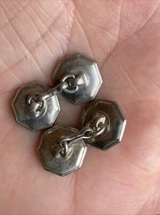Iridescent MOP Mother of Pearl Octagonal Silver Tone Antique Edwardian CuffLinks