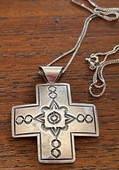 Southwest style silver cross pendant with sterling silver chain. Vintage.