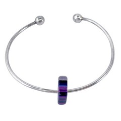 Ball Tip Cuff Bracelet | Purple Glass Charm | Vintage Sterling Silver 925 | 6.5″