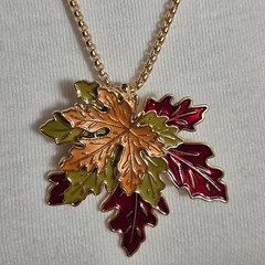 Tri-Colored Enamel Maple Leaf Pendant Necklace Gold Tone Chain