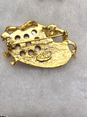Vtg Danecraft gold tone enamel red silk heart Candy Box Pin
