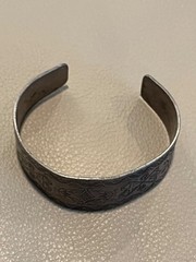 Primitive Vintage Engraved Cuff Bracelet Silver Plated Mixed Metal w/ Copper