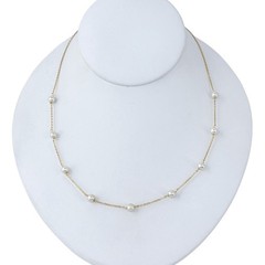 Vintage Gold-Tone Sterling Silver 925 Imitation Pearl Necklace 15.5-17.5″