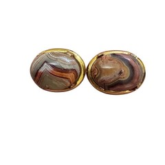 Vtg Laguna Lace Agate Earrings 12K GF Screw Back JJJ Signed Cabochon Gold Filled