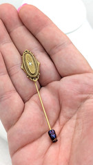 Vintage Stick Pin Victorian Revival Gold Tone Oval Starburst Clear Glass Stone