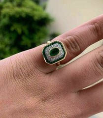Vintage Art Deco Style Oval Lab Created Emerald Engagement 14K Gold Finish Ring