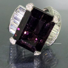 Purple 29.32ct Large Siberite Tourmaline & Shiny White Diamond Ring 925 Silver