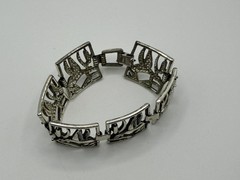 SILVER TONE BIRD PANEL LINK BRACELET NATURE CATTAILS BOX CLASP 7 IN WOMENS