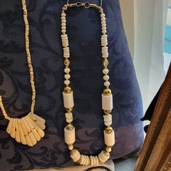 lot of carved bovine bone jewelry vtg or antique Necklace Earrings India organic