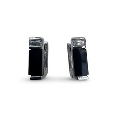 Onyx Sterling Silver Square Huggie Vintage Earrings