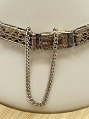 Vintage Sterling Silver Bracelet Signed Wells Light Blue Color Stones 6.75″ in