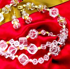 Vtg Runway Rare Modernist NAPIER “Crystal Ice” Resin 3 Strand Necklace Earrings