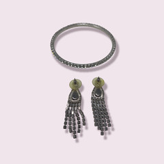 Vintage Chandelier Dangle Earrings + Bangle Bracelet Clear Prong Set Rhinestone