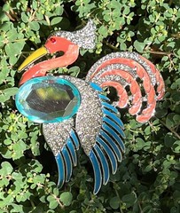 Parrot Bird Crystal Rhinestone Brooch Peacock Pin Enamel Vintage Jelly Belly