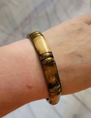 Vintage Bohemian Brass Horn Bone Bangle Bracelet 3″ Gold Cream