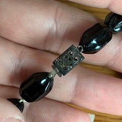 Vintage Black Glass Bead Choker Necklace Silver Tone Filigree Box Clasp 15.5 In