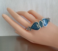 Vintage Mexico 925 Sterling Turquoise Inlay Mosaic Tension Bangle Bracelet 7″