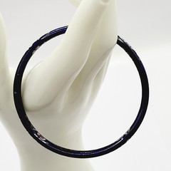 Cloisonné Asian Inspired Dark Cobalt Blue Floral Hand Painted Bangle Bracelet