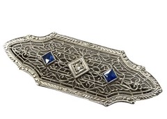 Krementz 10K White Gold Sapphire & Diamond Art Deco Filigree Broach DIANA LINE