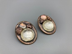 Vintage ~ Modernist Ruth Buol Enamel Copper Art Glass Pendant & Earrings Set ~