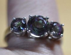 Vintage Women’s Rainbow Quartz Sterling Silver Fashion 3 Stone Flush Ring Sz. 11