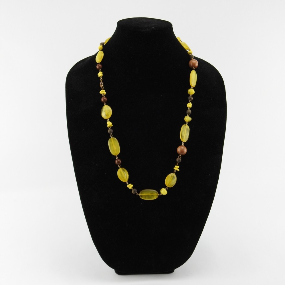 Vintage Plastic Resin Beaded Necklace Yellow Brown No Clasp