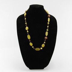 Vintage Plastic Resin Beaded Necklace Yellow Brown No Clasp