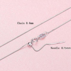 1PC Solid Silver Vermeil Needle Adjustable 0.6mm Wide Box Chain Necklace FESV41