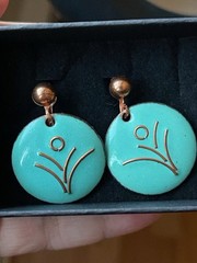 Vintage Enamel Copper Earrings push-on lock