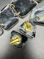 1950s/60s Enamel on Copper 3 Piece Studio Jewelry Set MCM Birds Trees Sunburst