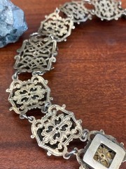 Antique Austro-Hungarian 800 Silver Filigree Amethyst Panel Bracelet – 38.56g 8”