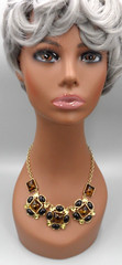 90s Vintage Bib Necklace Square Oval Cabochon Choker Animal Print Geometric 22″