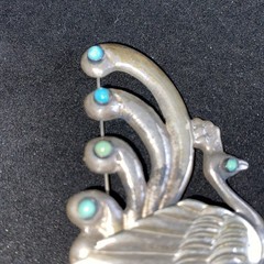 Vtg Peacock Pin Marked Silver Mexico With Turquoise Appox. 33gr Dimensional