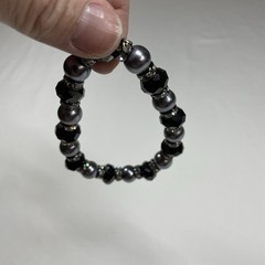 Premier Designs Jewelry Black Gray Clear Rhinestone Beaded Bracelet Stretchable