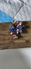 VTG DeLizza Elster Juliana Brooch Molded Givre Blue Glass Pink AB Flower Pin