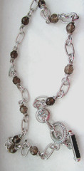 Judith Ripka Sterling Silver Smoky Quartz and 22″ Link Necklace JR Box & /Pouch