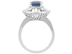 1.94Ct Basaltic Sapphire and 1.07Ct Diamond Platinum Ballerina Ring Circa 1970