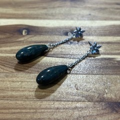 925 Sterling Silver Modern Boho Bloodstone Gem Stone Drop Dangle Earrings
