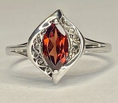 Vintage RJ Sterling Silver 1.00 Ct Marquise Cut Red Garnet Ring Size 10