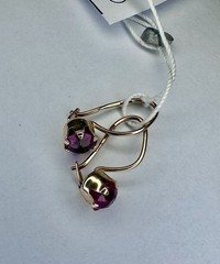 Vintage Soviet 14K 583 Rose Gold Tulip Earrings Purple Stone 1.67g
